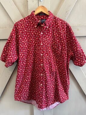 Chaps Ralph Lauren Red Paisley Button Down Shirt Men’s Size L Cotton